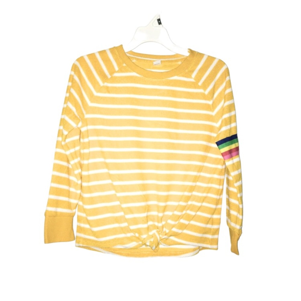 Old Navy sweater. Mustard yellow and white striped.